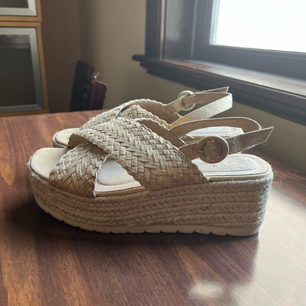 Beige Woven Platforms